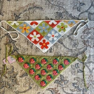 boho-style floral and strawberry crochet bandanas  summer accessories.